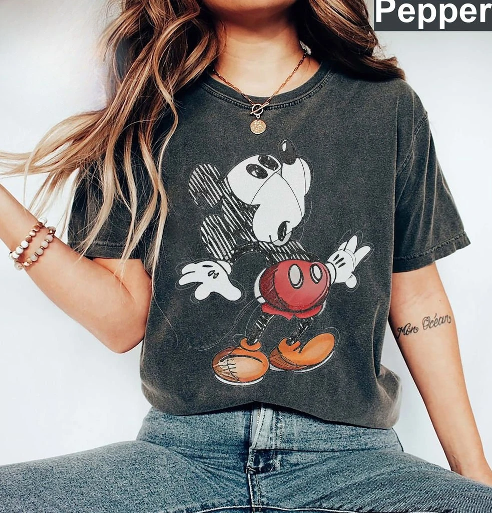 Camiseta Vintage de Mickey Mouse de Disney para mujer, ropa de calle Unisex de manga corta de algodón Vintage, holgada informal de gran tamaño con estilo
