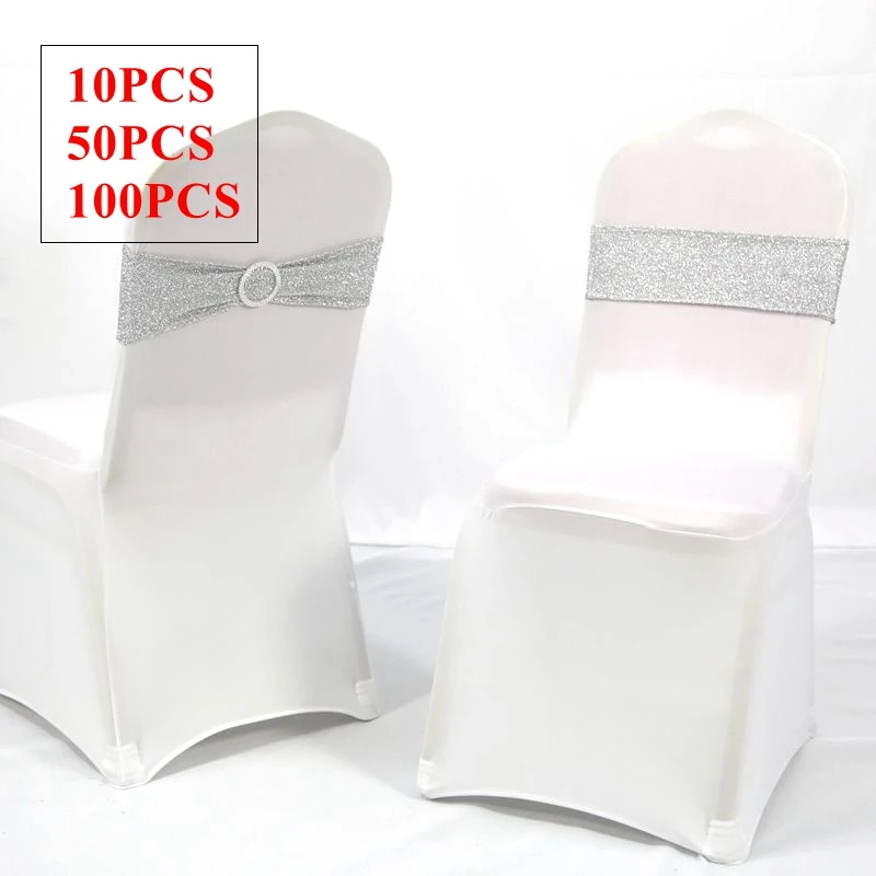 

Gold Color Sequin Chair Band Spandex Chair Sash Tie Bow With Buckle For Chair Cover Banquet Wedding Decoration