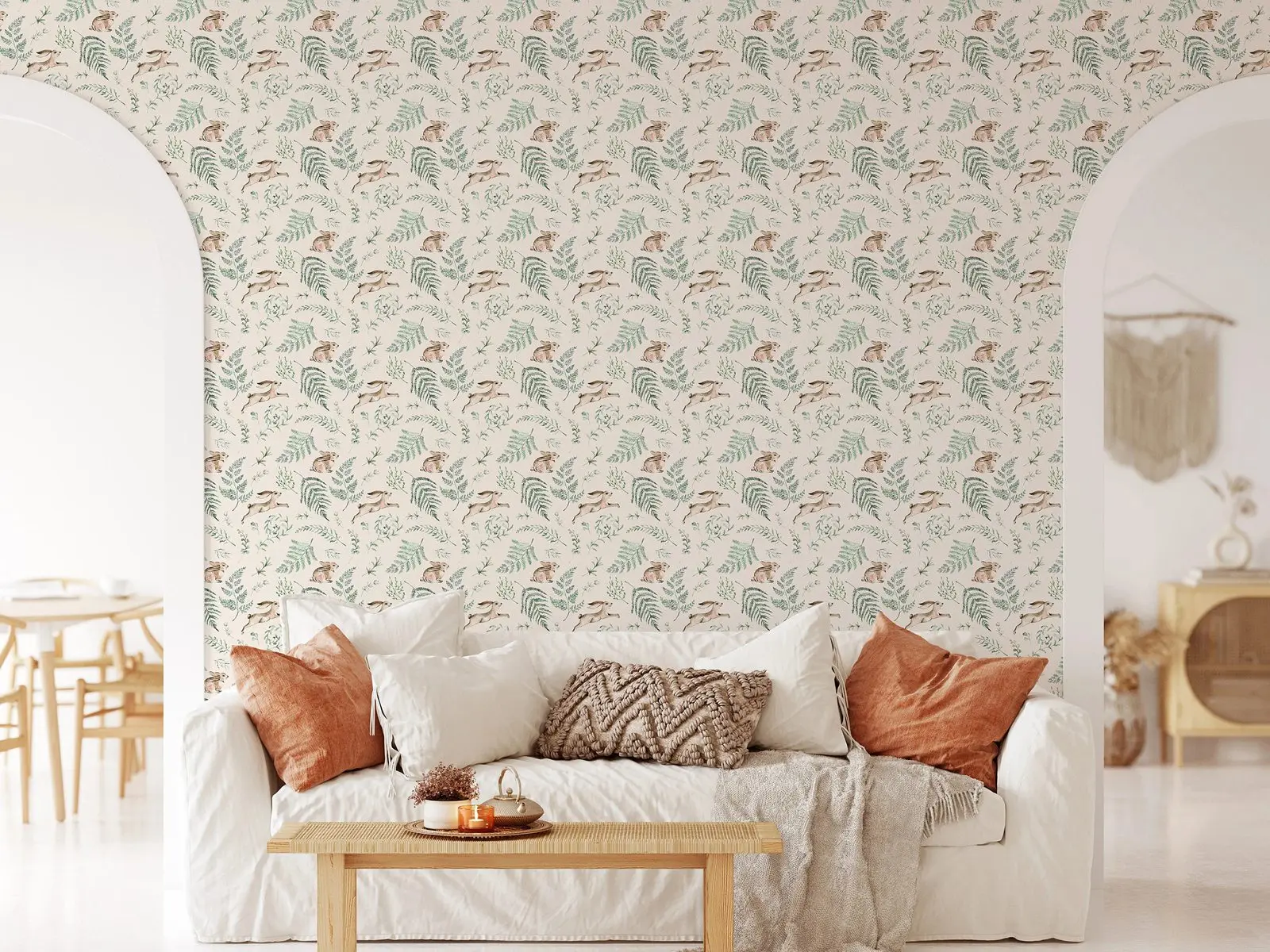 Cute Bunny Kids Wallpaper，Self Adhesive Or Traditional Non-woven,Woodland Peel and Stick For Home Decoration,Eco Friendly Paper
