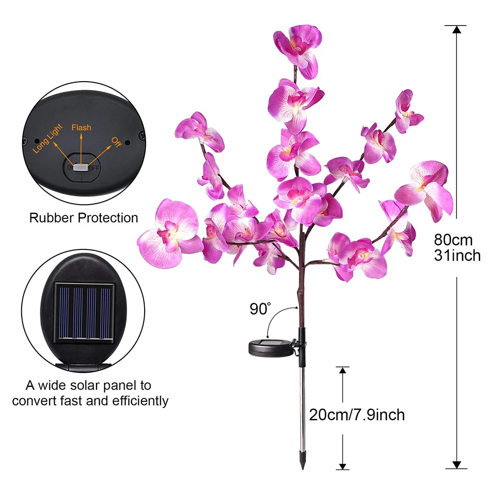 2 Pack kwiat Phalaenopsis zewnętrzne oświetlenie słoneczne do ogrodu i warzyw Patch wodoodporne lampy ogrodowe uliczne dekoracje