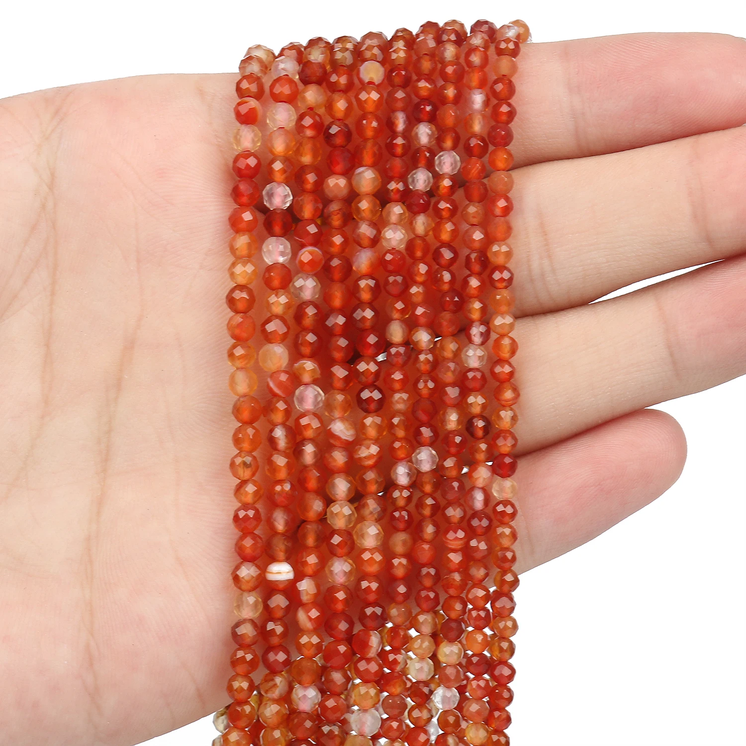 Natural Stone Red Carnelian Beads 2 3 4mm Faceted Agates Small Waist Seed Round Beads for Jewelry Making DIY Bracelet Necklace