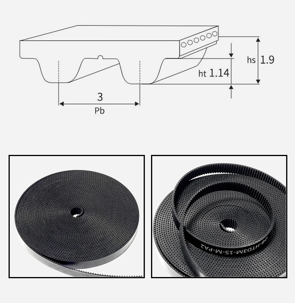 HUNST HTD 3M 15mm / 20mm Zahnriemen Breite 15mm Polyurethan Mit Stahldraht Farbe Schwarz Offener Riemen für Lasergravur CNC – Detail 3