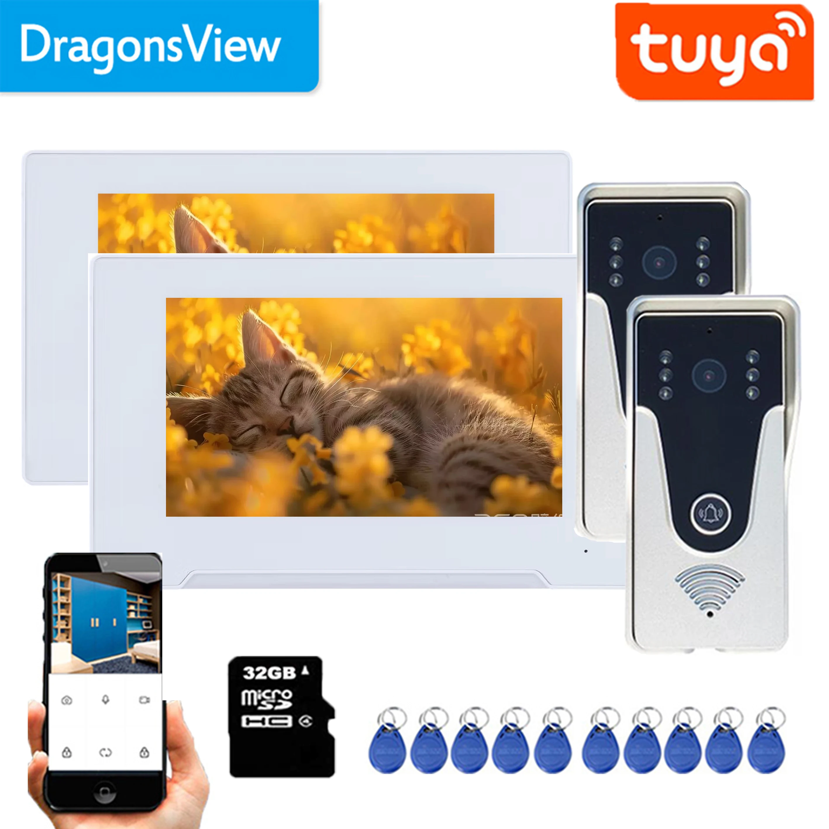 Imagem -04 - Dragonsview-tuya Intercom Wifi Rfid Video Porteiro Campainha com Câmera Monitores Touch Screen Gravação de Movimento 1080p