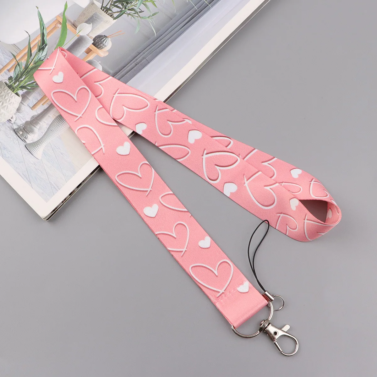 Pink Love Lanyard Neck Strap Keychain ID Card Cover Badges Holder Mobile Phone Hang Rope Keyring Accessories Gift