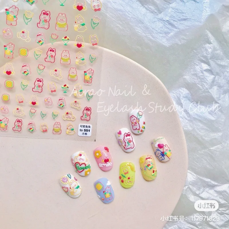 Stickers Relief 551 Love Enchanting Cooperation 5d Nail Stickers Klein Blue Nail Stickers Blue Bear