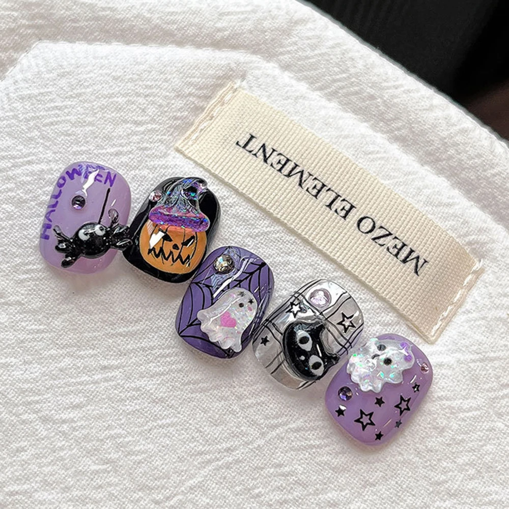 50 Stück/Beutel Niedliche Eis-transparente Geisterherz-Hut-Nagelsteine 3D Halloween Schwarze Katze Krabben-Nagelanhänger Harz-Flatback-Nageldekorationen – Detail 6