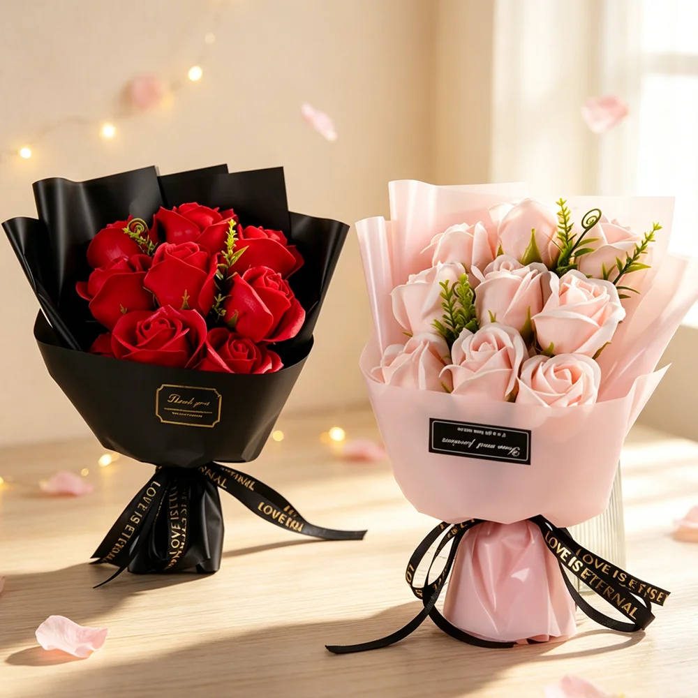 1/2 Stück Rosen-Kunstblumenstrauß, 28 cm, künstliche Blumen für Hochzeit, Brautdekoration, Valentinstag, Partyzubehör, Geschenkdekoration – Detail 1