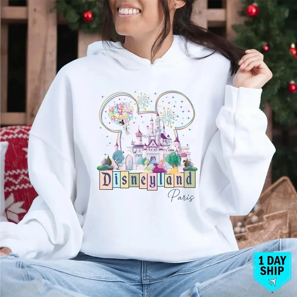 2025 otoño París Castillo de Disney Sudadera con capucha Magic Kingdom Castle jersey princesa de Disney jersey Mickey cabeza globos coloridos