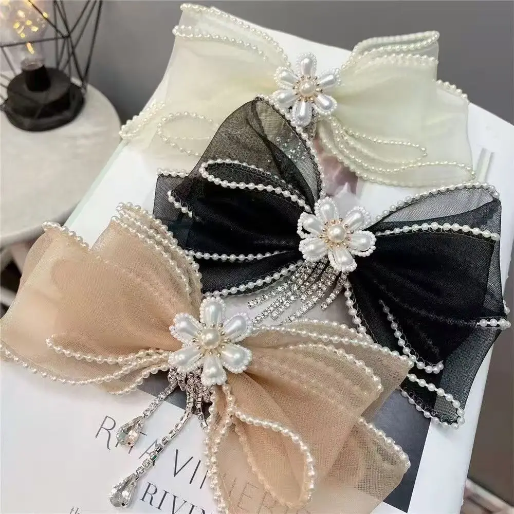 Nowe kobiety orchidea frędzle Rhinestone biżuteria spinka do włosów damskie dziewczyny koronki szpilki do włosów kucyk warkocz damski wykwintne nakrycie głowy — zdjęcie 3
