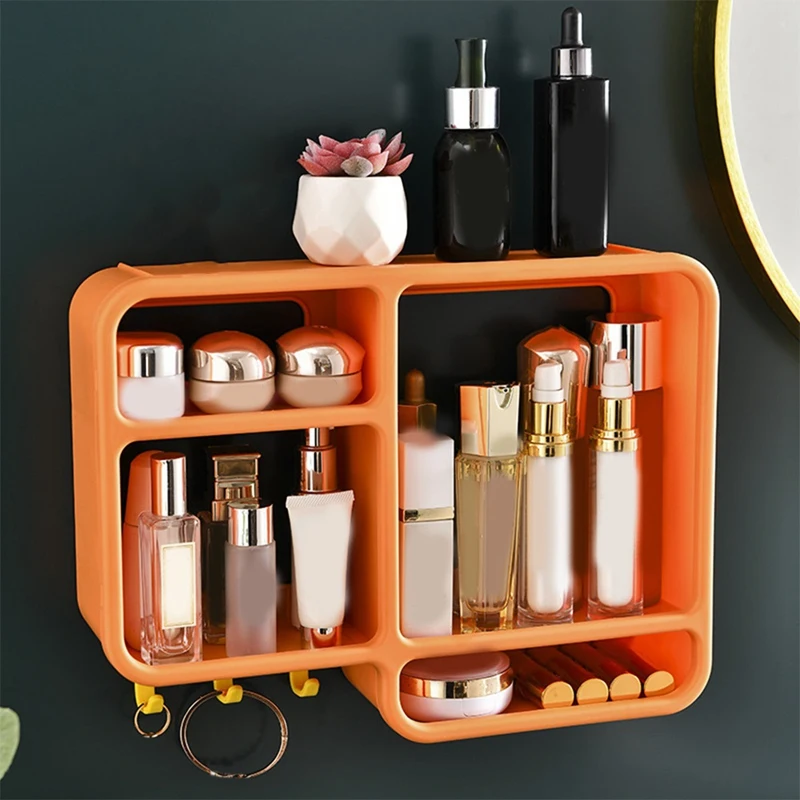 Soporte de pared para ducha de baño, estante de almacenamiento versátil sin perforación para crema de lavado de cara, estante de almacenamiento para lavabo para el cuidado de la piel