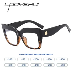 Fashion Oversized Cat Eye Anti Blue Light Reading Glasses Women Men Finished Presbyopia Eyeglasses Customized Prescription Glass