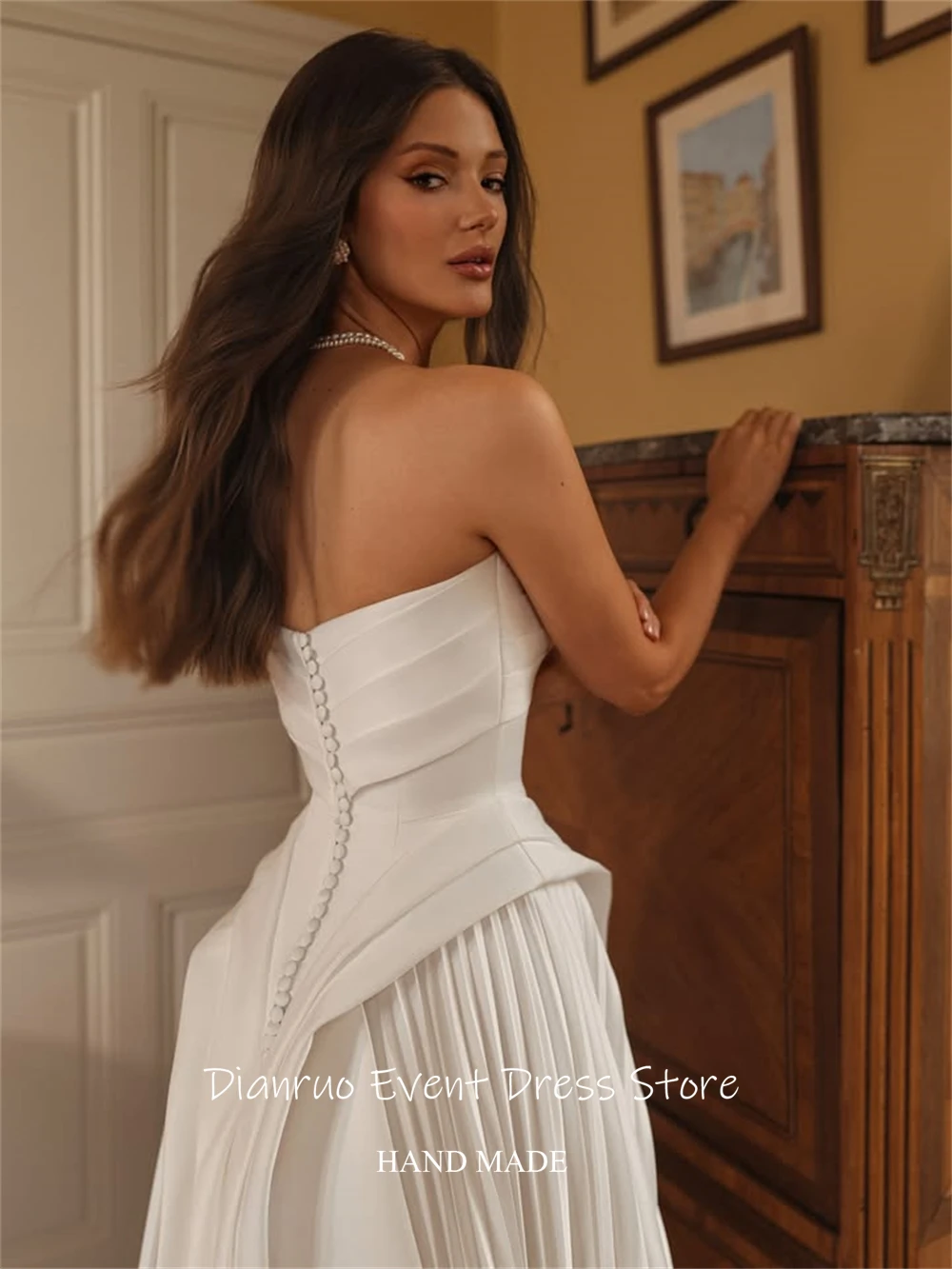 Dianruo lieverd geplooide trouwjurk vloerlengte mouwloos vestido de noiva mouwloos a-lijn avondjurken op maat