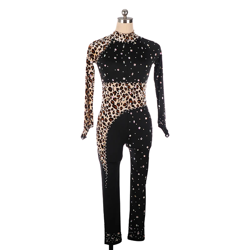 

One Custom Figure Skating Tights Jumpsuit For Girls Kids Women Skating Black Leopard Print Tights