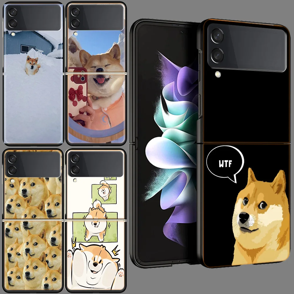 Animal Shiba Inu Dog Funda Phone for Samsung Z Flip 7 6 Galaxy Z Flip 5 3 4 5G Case Black Hard PC Shell Protective Cover