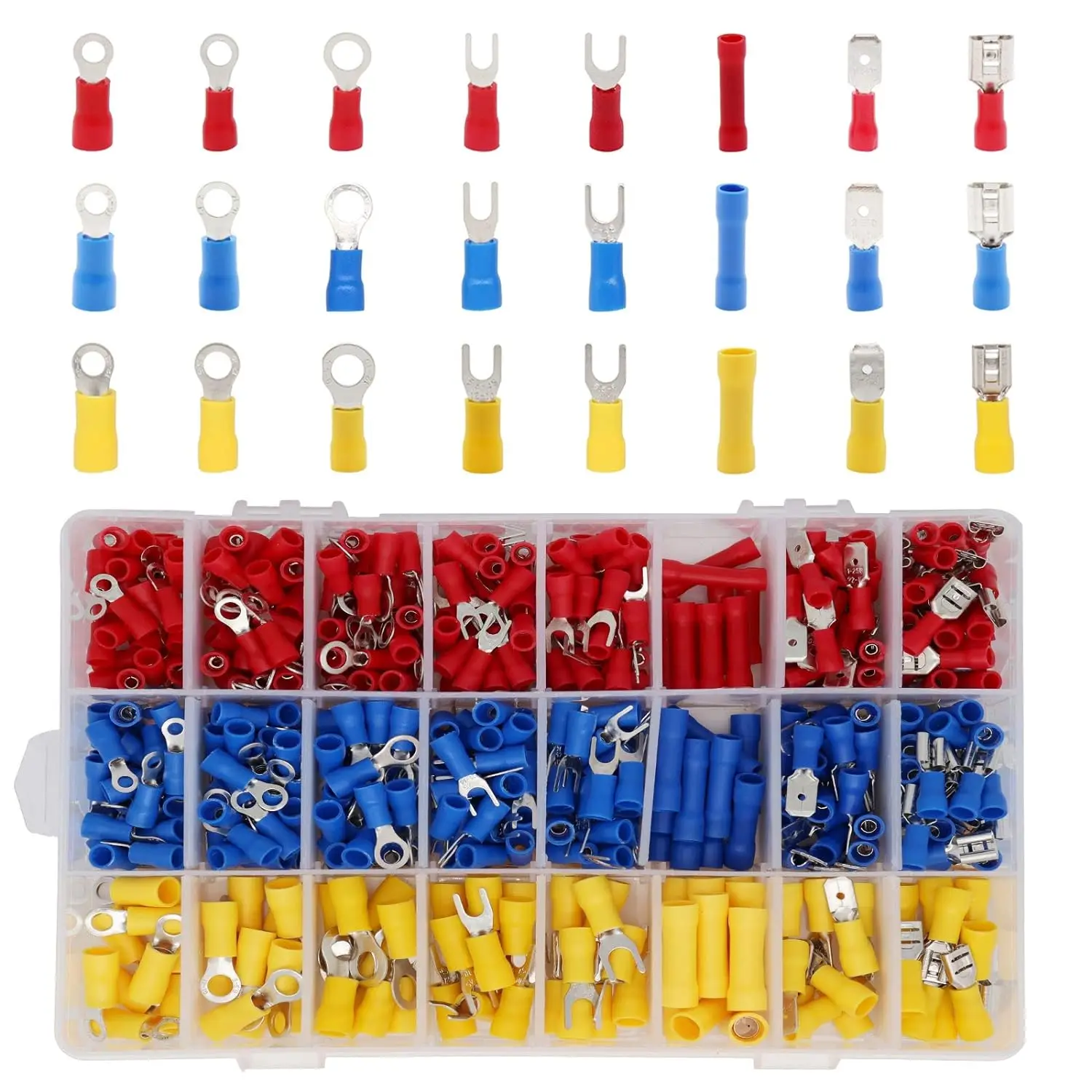 520pcs Insulated Wire Terminals Lug Set Crimp Cable Connection Mixed Ring Spade Butt Quick Disconnect Connectors Assortment Kit