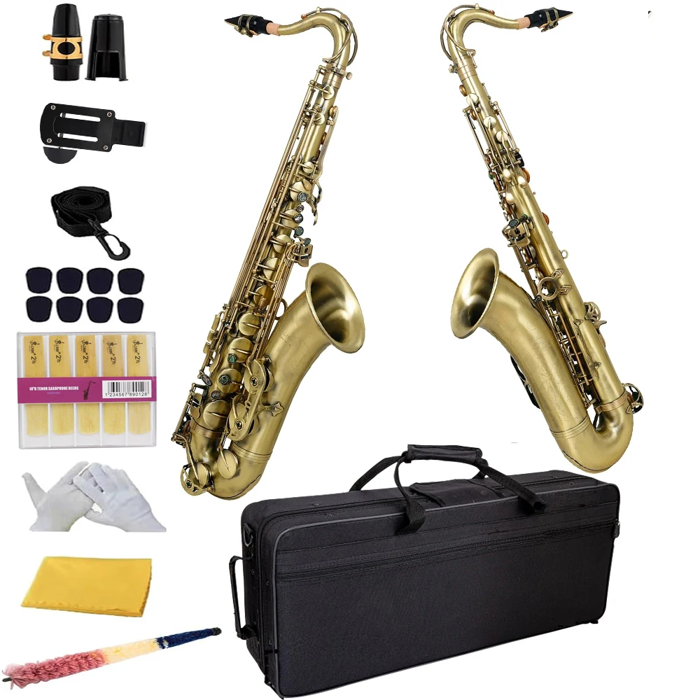 Cyan Antique Tenor Saxophone Professional Bb Saxophone Brass Musical Instrument with Case Mouthpiece Accessories