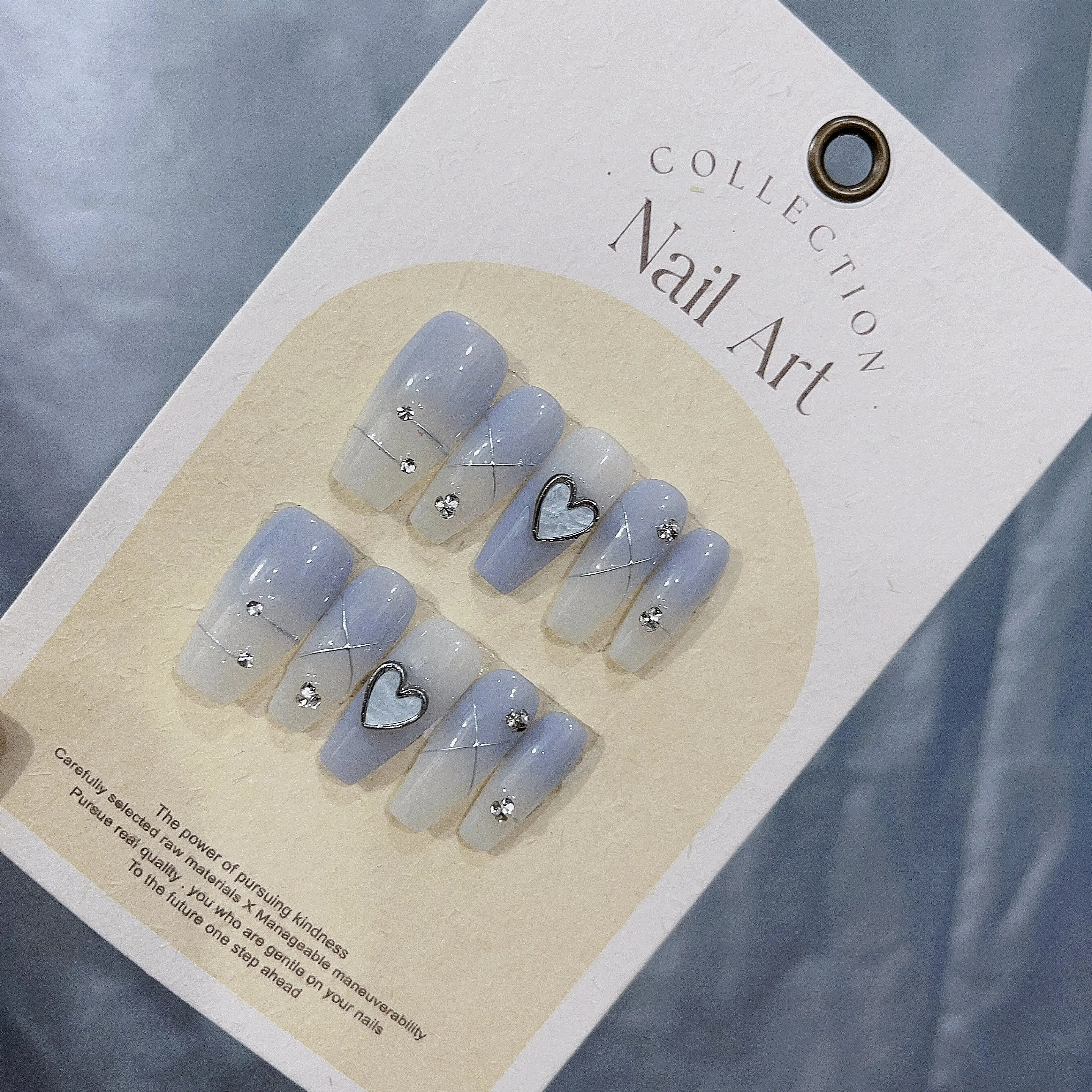 100% Handmade Press On Nails with Blue Shell and Heart Design,Dreamy and Romantic In Emmabeauty Store No. EM19141