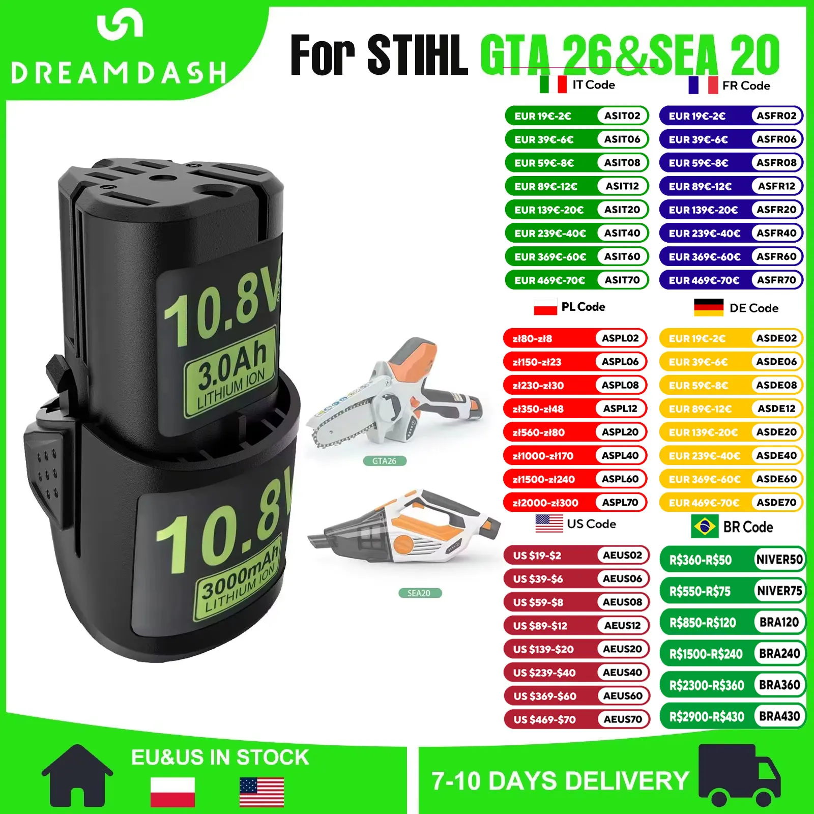 For STIHL 10.8V 3.0Ah Power Tools GTA 26/SEA 20/HSA 25/HSA 26/AS2 Power Tool 3000mAh Battery Li-ion Tool batteries Rechargeable