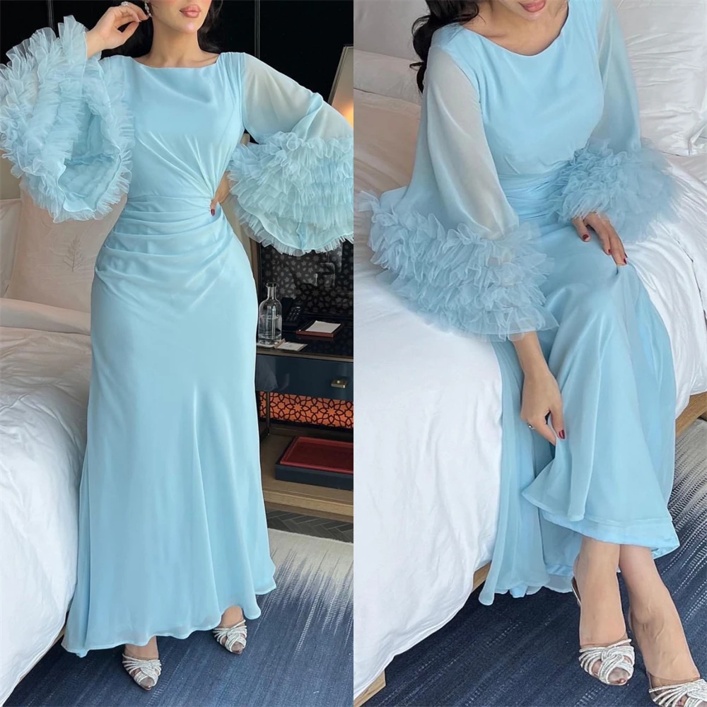 

Prom Dresses Elegant Jewel Sheath Cocktail Fold Tulle Chiffon Occasion Evening Gown платье на выпускной فساتين كوكتيل