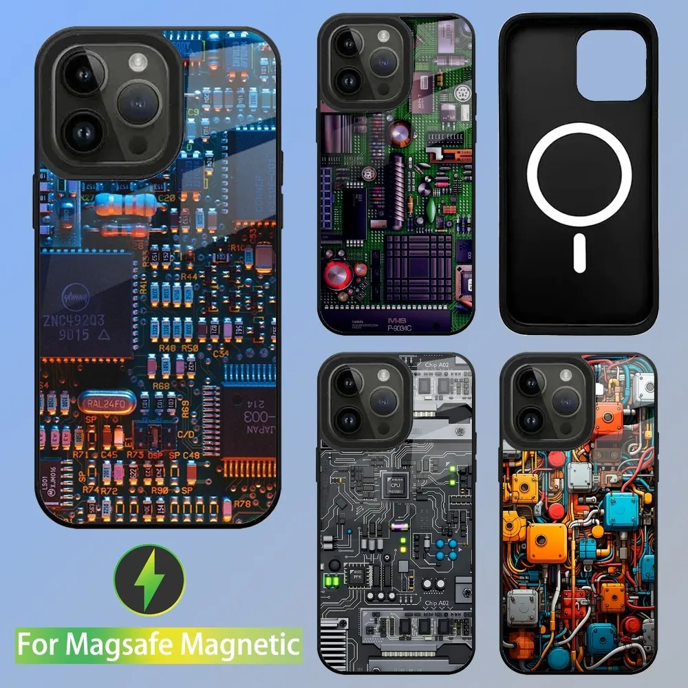

Motherboard Circuit Phone Case For iPhone 15,14,13,12,11,Plus,Pro,Max Mini Magsafe Magnetic Wireless Charging