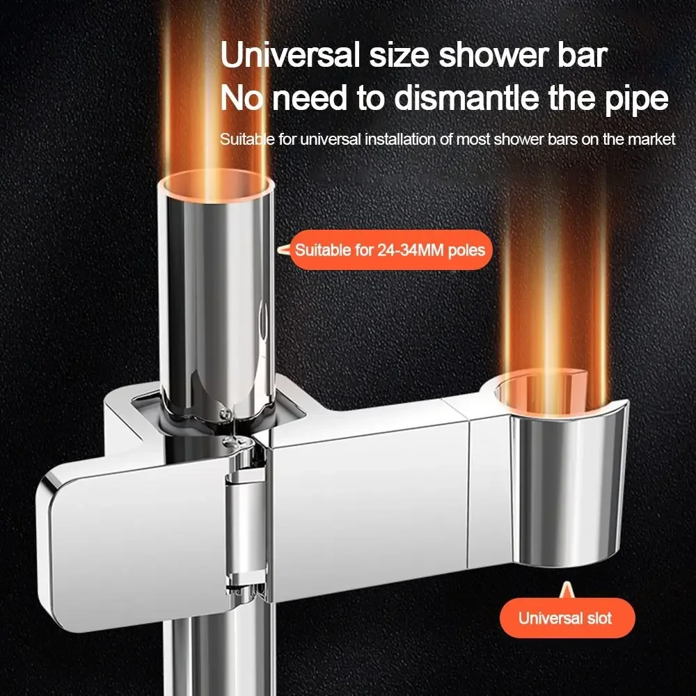

Universal Round Pipe Shower Head Holder Clamps Rotatable Showerhead Clip-on Bracket Adjustable Replacement Riser Rail Bracket