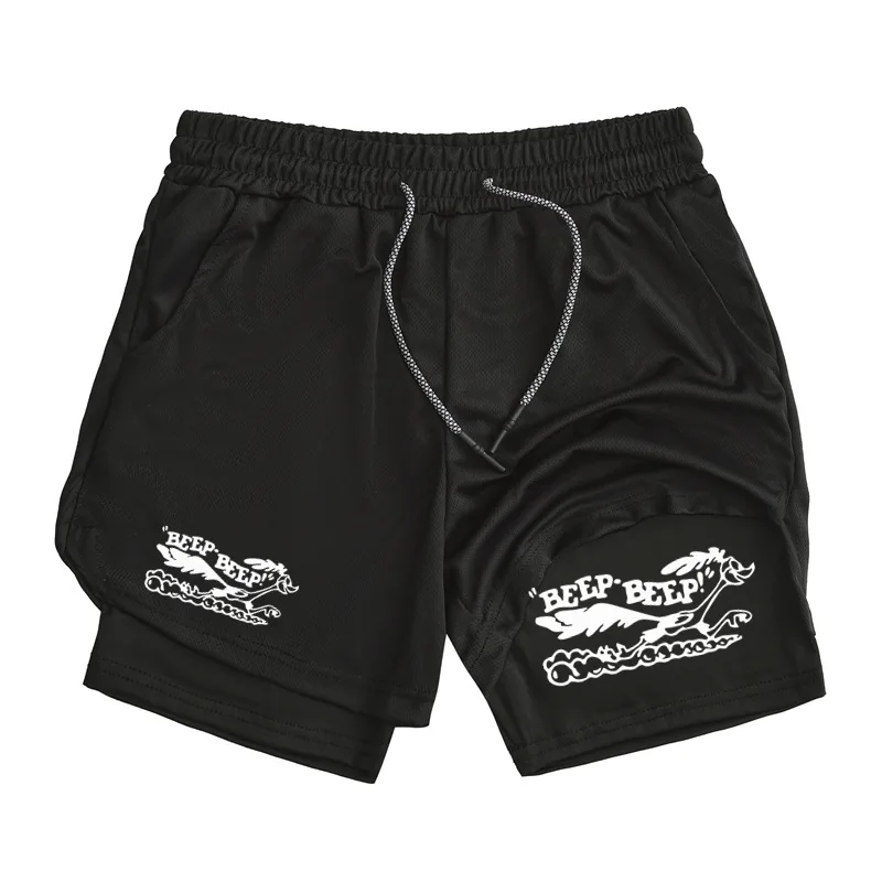 

Summer Beep Beep Anime Bird Running Shorts For Men Quick Drying 2-In-1 Gym Sports Workout Training Short Pants