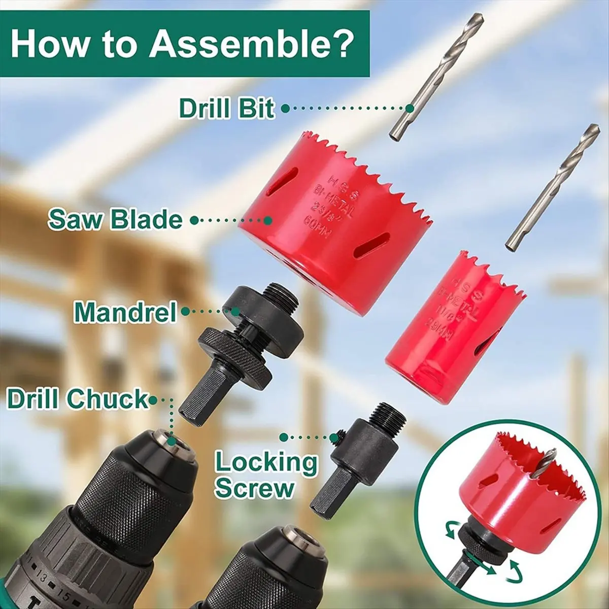 N96RBG 3/4 Inch to 2-1/2 Inch Drilling Crown for Hole Saw Set Tipped Drill Bits for Metal Alloy Iron