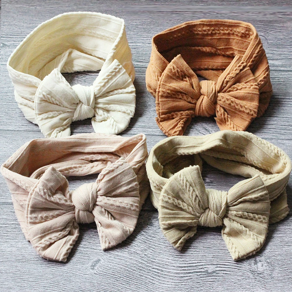 Top Selling 3Pcs/Lot Solid Cable Knit Nylon Headbands Set Baby Girls Elasitc Hair HairBand Kids Children Fashion Headwear