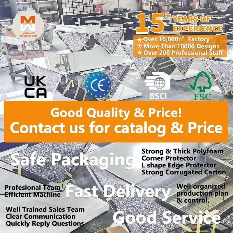 

Big Mirror Floor Grandfather Clock with Faux Crushed Diamonds