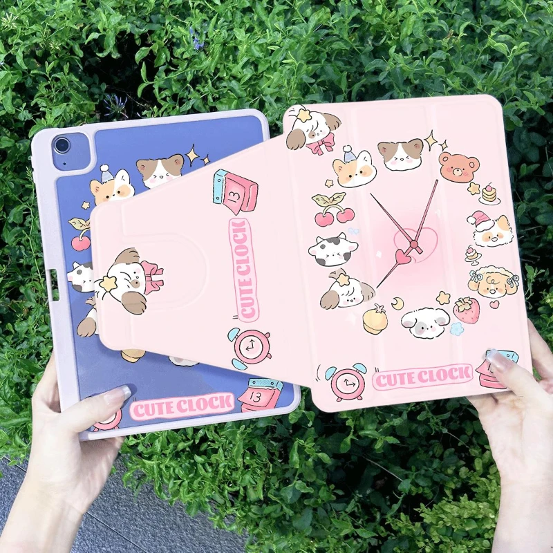 Small Animal Clock Smart Stand Case Cover for Ipad Mini 6 Ipad 2017 10.5 Inch Pro 11 2nd 3rd 4th IPad Air 5 Air 4 10.9 PC Shell