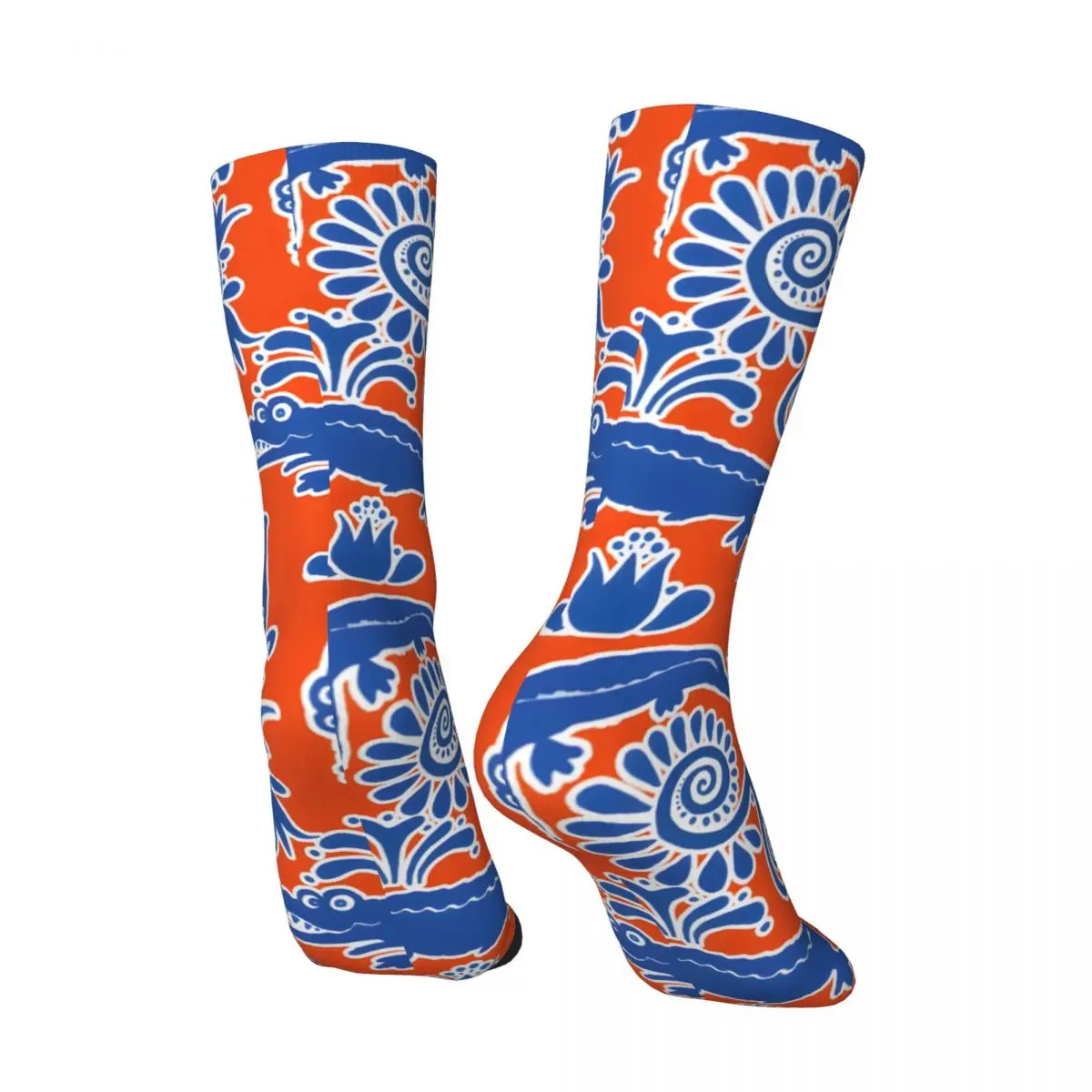 Gator Toile-Men's Vintage Harajuku Street Style Novidade Seamless Crew Sock, Laranja e Azul