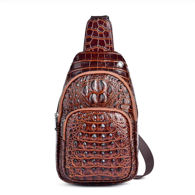 

Men Genuine Leather Sling Backpack Rucksack Trend Travel Crocodile Style Cowhide Messenger Cross Body Chest Bag Daypack Knapsack