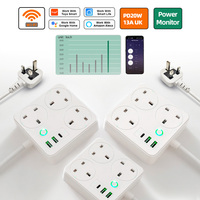 Tuya Smart Power Strip UK Wifi Socket Power Monitor Plug with PD20W Fast Charging Bluetooth Smart Life APP Voice Control Timing