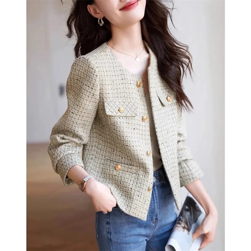 

Весенне-осенняя женская короткая верхняя одежда с круглым вырезом, 2025 г., женские усовершенствованные топы с длинными рукавами, пальто, корейская женская модная куртка для отдыха