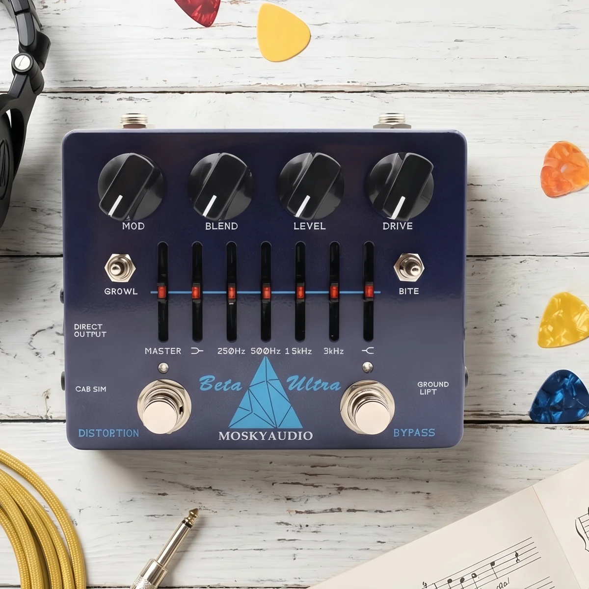 

Mosky Beta Ultra Bass Effect Pedal, Preamp Dual Distortion, 6-Band Active EQ, XLR DI Output Cab Sim for Professional Bassist