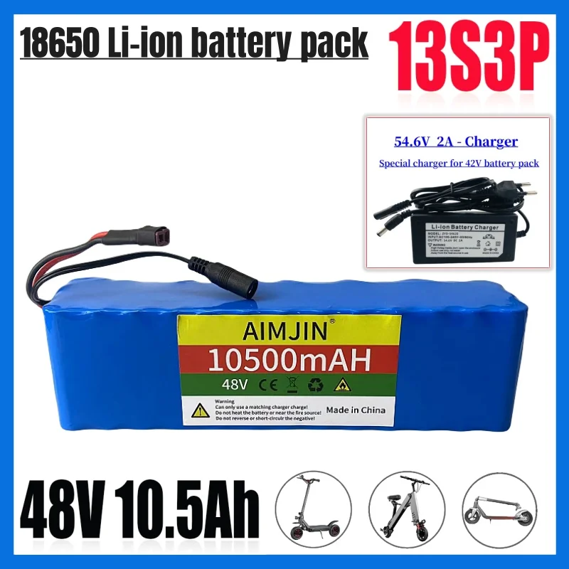 

New 48v 10.5Ah 13S3P Lithium Ion Battery Pack 48v 30000mah 1000w for 54.6v Electric Powerful Battery with BMS