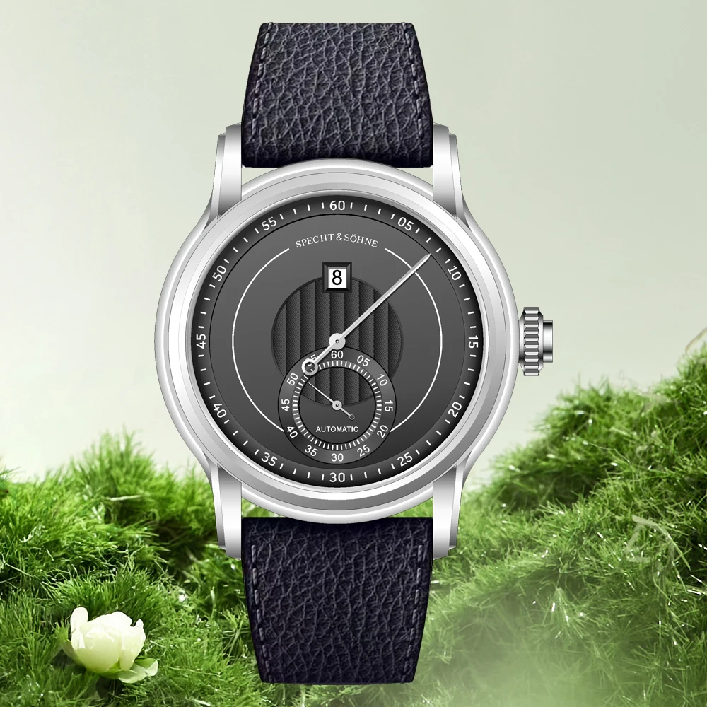 Specht & Söhne 39mm Business Watches Men Jump Hour Automatic Seagull ST1721 Mechanical Movement Genuine Leather Strap Wristwatch