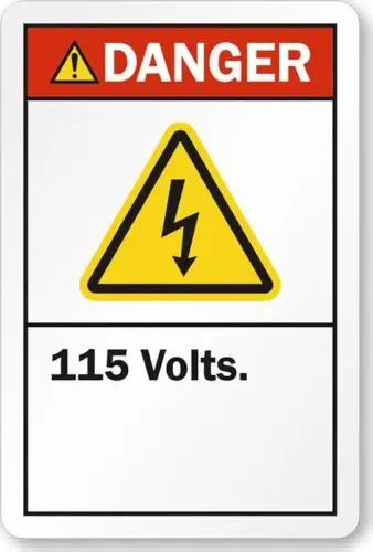 115 Volts Danger Label Aluminum Weatherproof 12