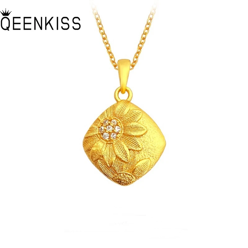 

QEENKISS 24-каратное золото, винтажное ожерелье с солнечным цветком, подвески для женщин, свадьба, день рождения, Рождество, невеста, подарок для матери и девушки PT5217
