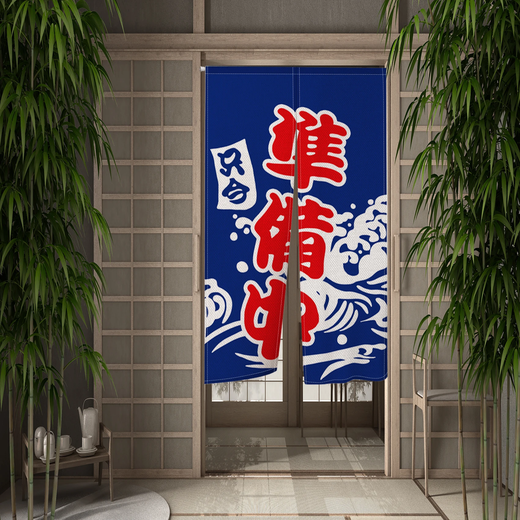 Japanese Izakaya Door Curtain Sake Ramen Fish Wave Print Noren Restaurant Decor Sushi Kitchen Entrance Partition Half Curtains