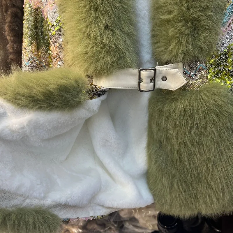 เสื้อโค้ทขนเฟอร์เทียมสำหรับผู้หญิง สไตล์วินเทจ Y2K ดีไซน์งานหนัก รุ่นใหม่ อบอุ่น เป็นมิตรกับสิ่งแวดล้อม แบบชิ้นเดียว