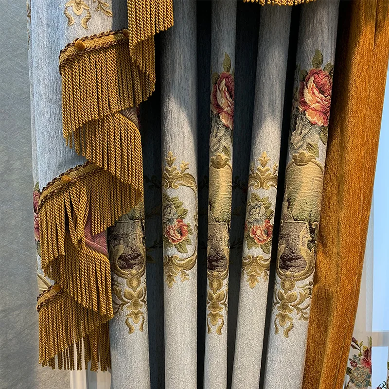 Aangepast formaat!! Europese verduisterende luxe dikke chenille schaduwgordijnen voor woonkamer eetkamer slaapkamer witte tule decor elegant