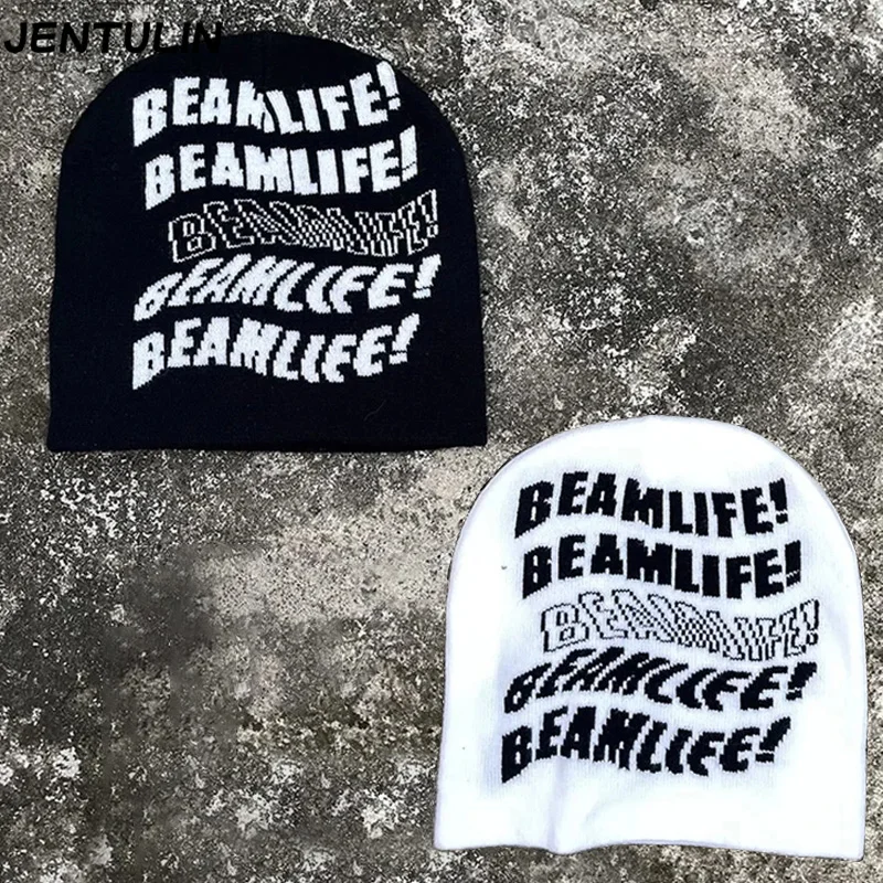 Chapéu feminino gorro de lã y2k malha carta hip hop jacquard streetwear inverno moda coreana pulôver jacquard unissex acessórios