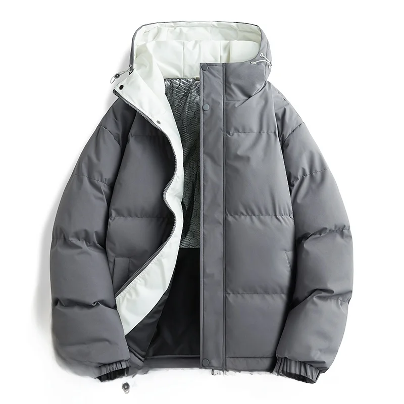 

Winter Thiened Warm aphene Hooded Cotton Jaet Men's Casual Bread Sle Coat Long Sve Zipper Closure Stand Fit