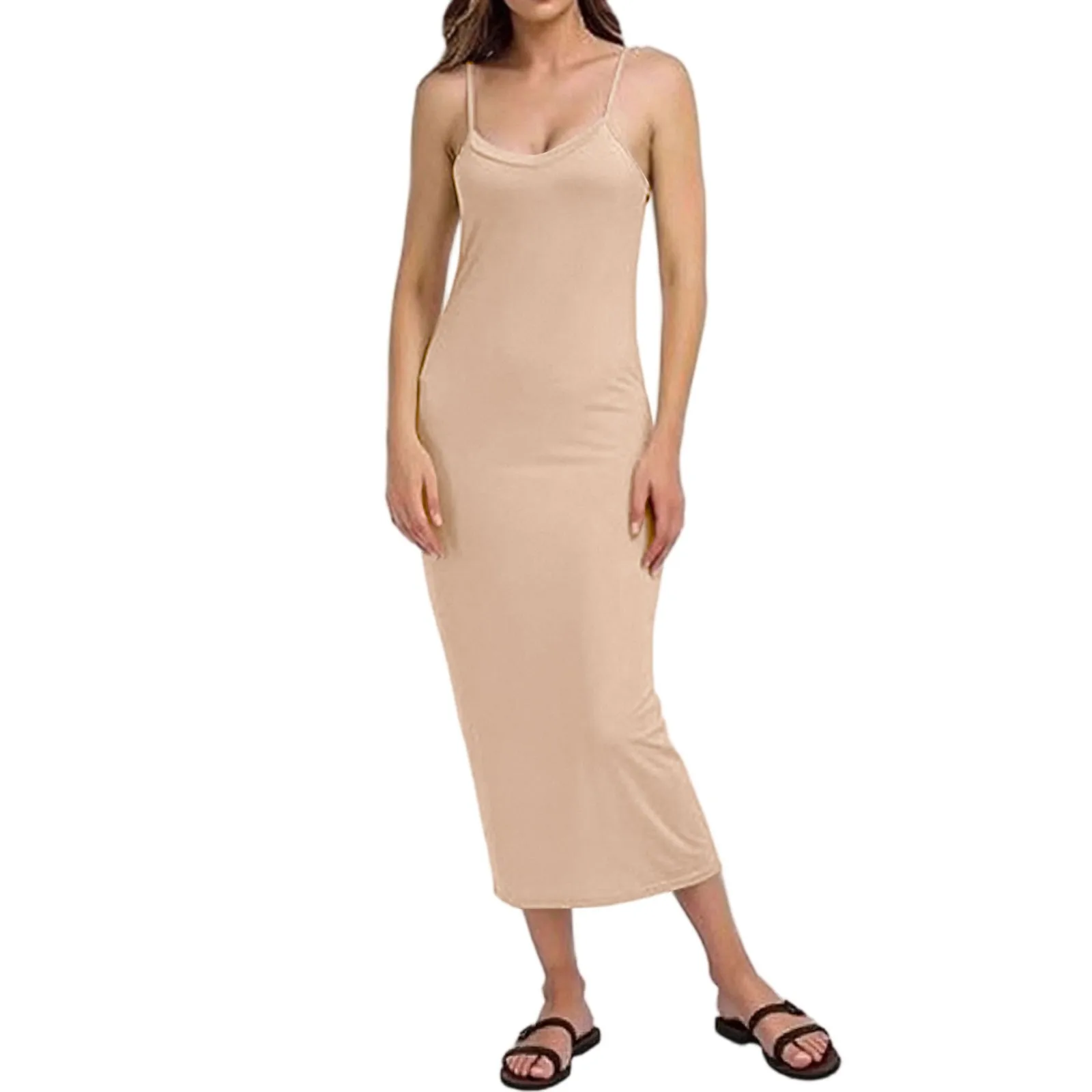 فستان نسائي طويل سهل الارتداء أساسي قابل للتعديل بحمالات رفيعة فستان كامي سهل الارتداء ثوب نوم تحت الفساتين ملابس نوم ناعمة ملابس منزلية زائد #1