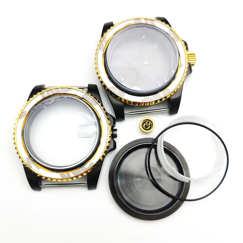 40mm Case Water Resistant Stainless Steel Gold Edge Black Case Sapphire Glass Men's Watch Accessories for NH35 NH36 Miyota 8215