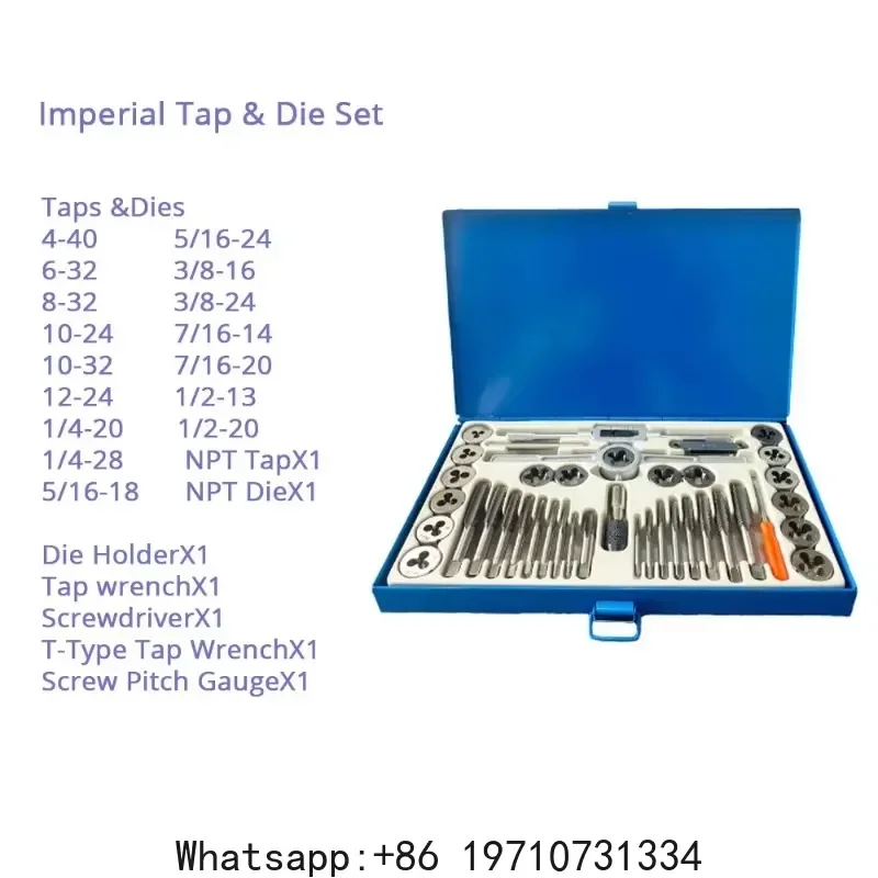 for 40 Piece Tap and Die Kit SAE #4-1/2 Inch Manual Threading Tool Set for Internal External Screw Cutting Wrench Repair