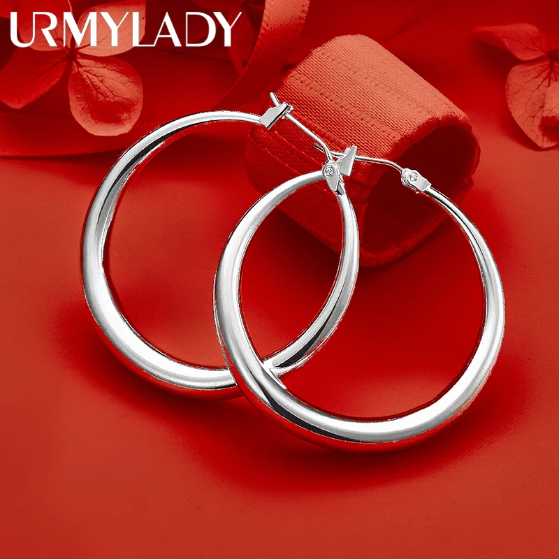 

URMYLADY 925 Sterling Silver 35mm Smooth Earrings for Women Wedding Engagement Party Fashion Charm Jewelry