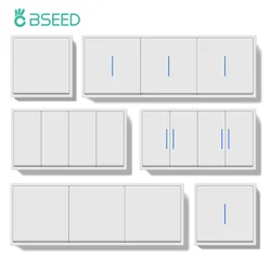 BSEED 1/2Gang Mechanical Button Switches 1/2Way Wall Light Switch EU Standard with or without LED Backlight Plastic Frames