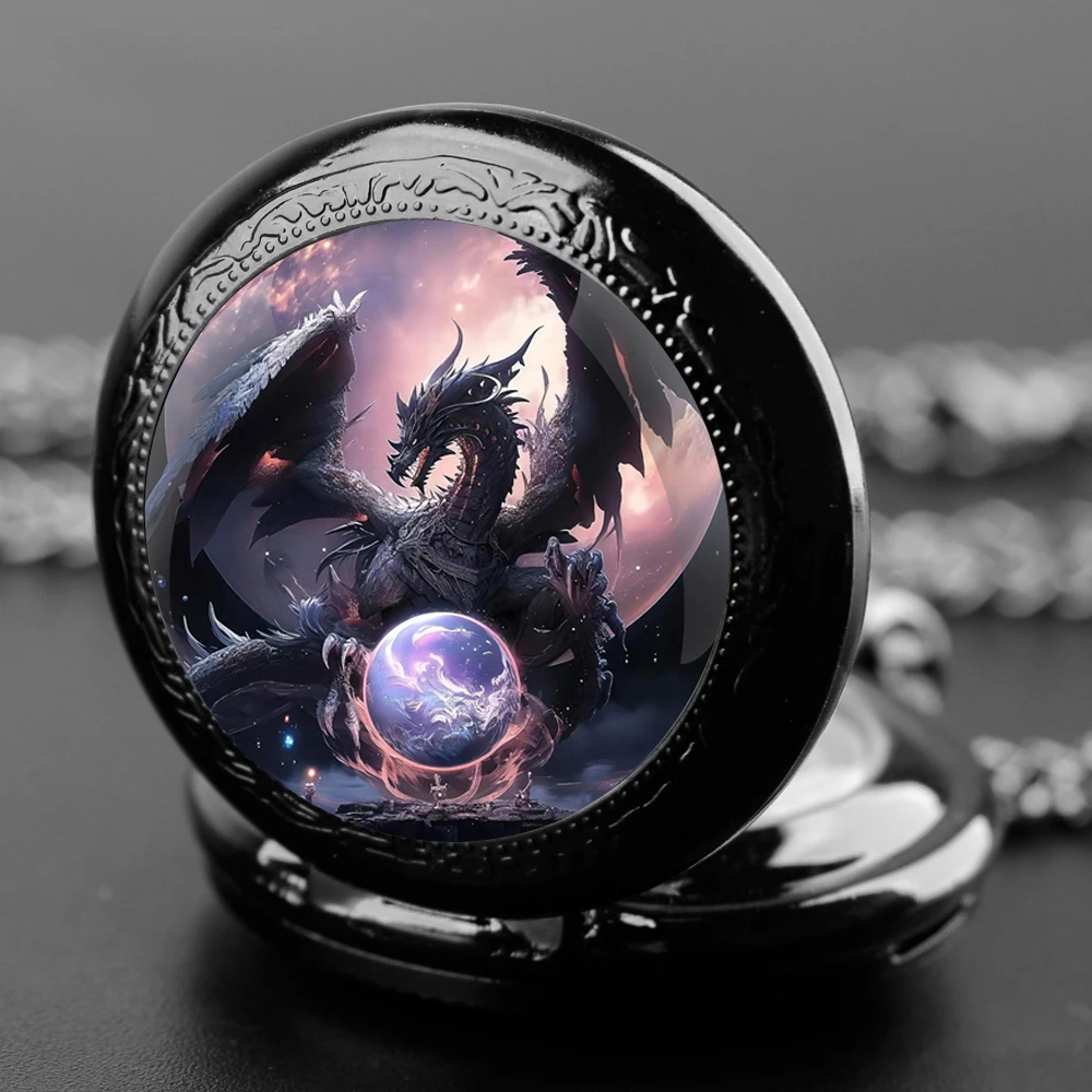 Paars Dragon Design Glazen Koepel Quartz Zakhorloge Met Duurzame Ketting Arabische Cijfers Wijzerplaat Voor Mannen En Vrouwen Creatieve Geschenken